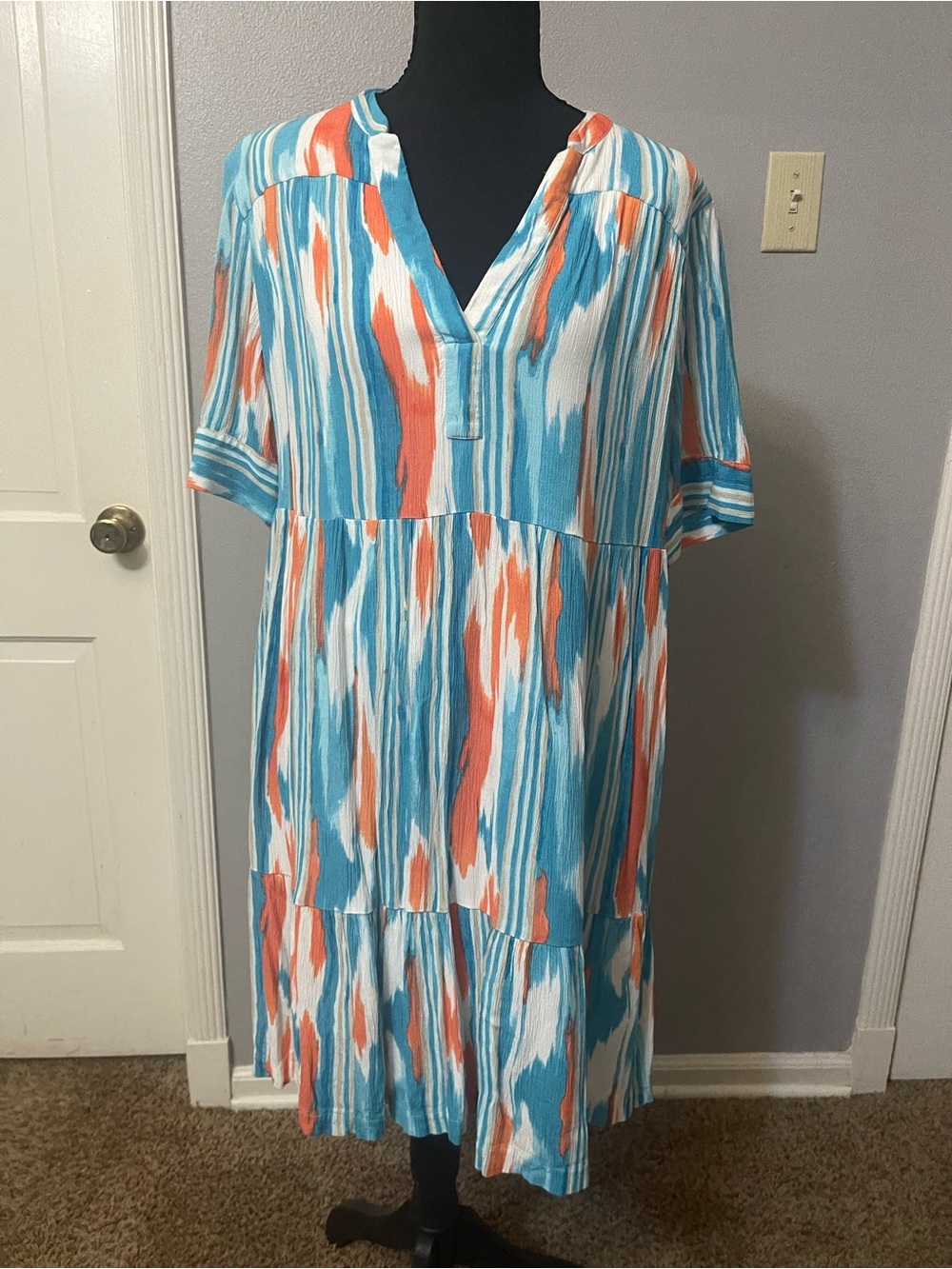 Chico's Blue and Orange Patterned Midi Dress